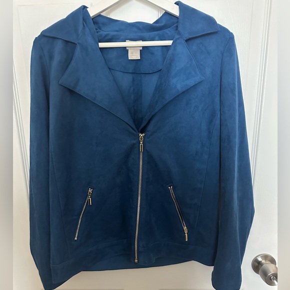 Chicos Blue Faux Suede Moto Style Zip Jacket Sz0(4/6) EUC - Picture 1 of 13